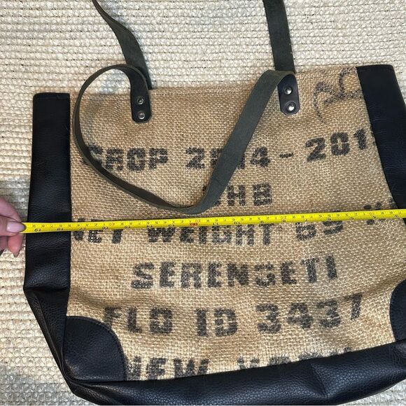 New GRACIE GREENE Serengeti burlap/leather tote bag - Picture 7 of 10